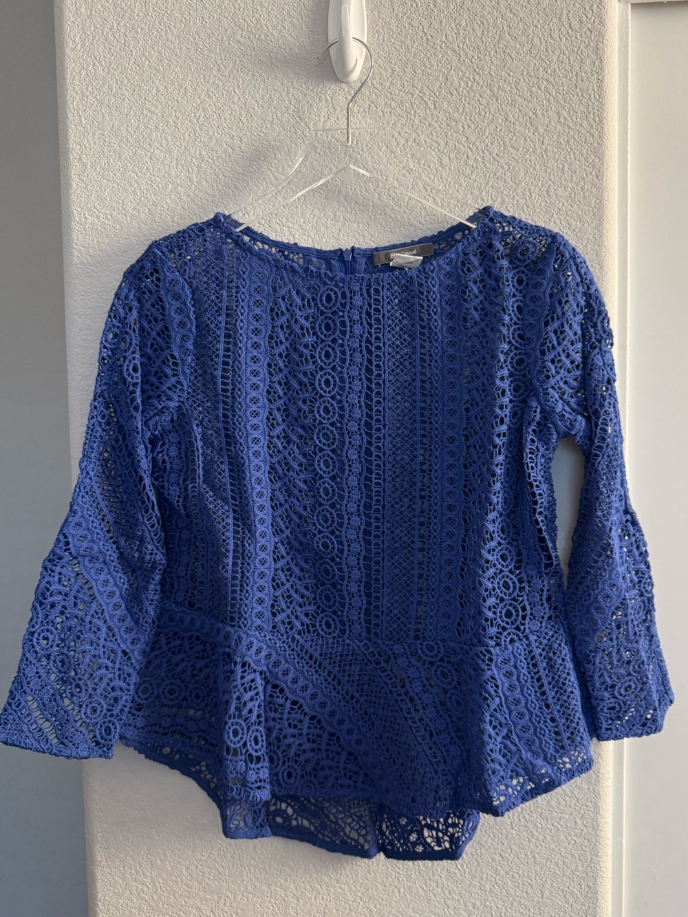Anthropologie Blue Tassel Crochet Peplum Blouse in Royal Blue NWOT - Picture 2 of 6